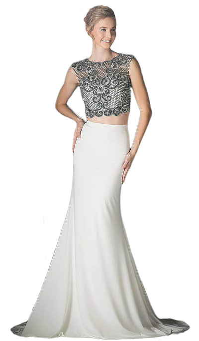 Cinderella Divine - Beaded Sleeveless Two-Piece Chiffon Evening Gown Special Occasion Dress 2 / Ivory