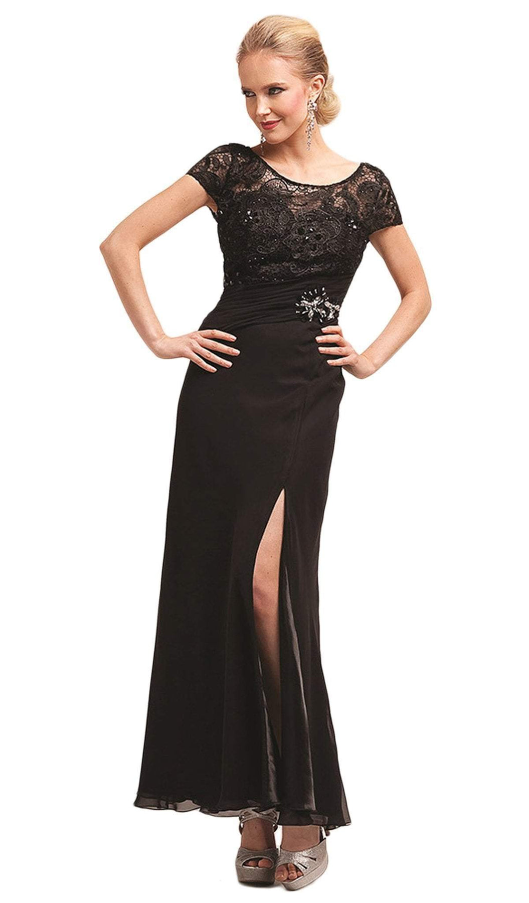 Cinderella Divine - Bedazzled Illusion Bateau Sheath Dress Special Occasion Dress 5X / Black