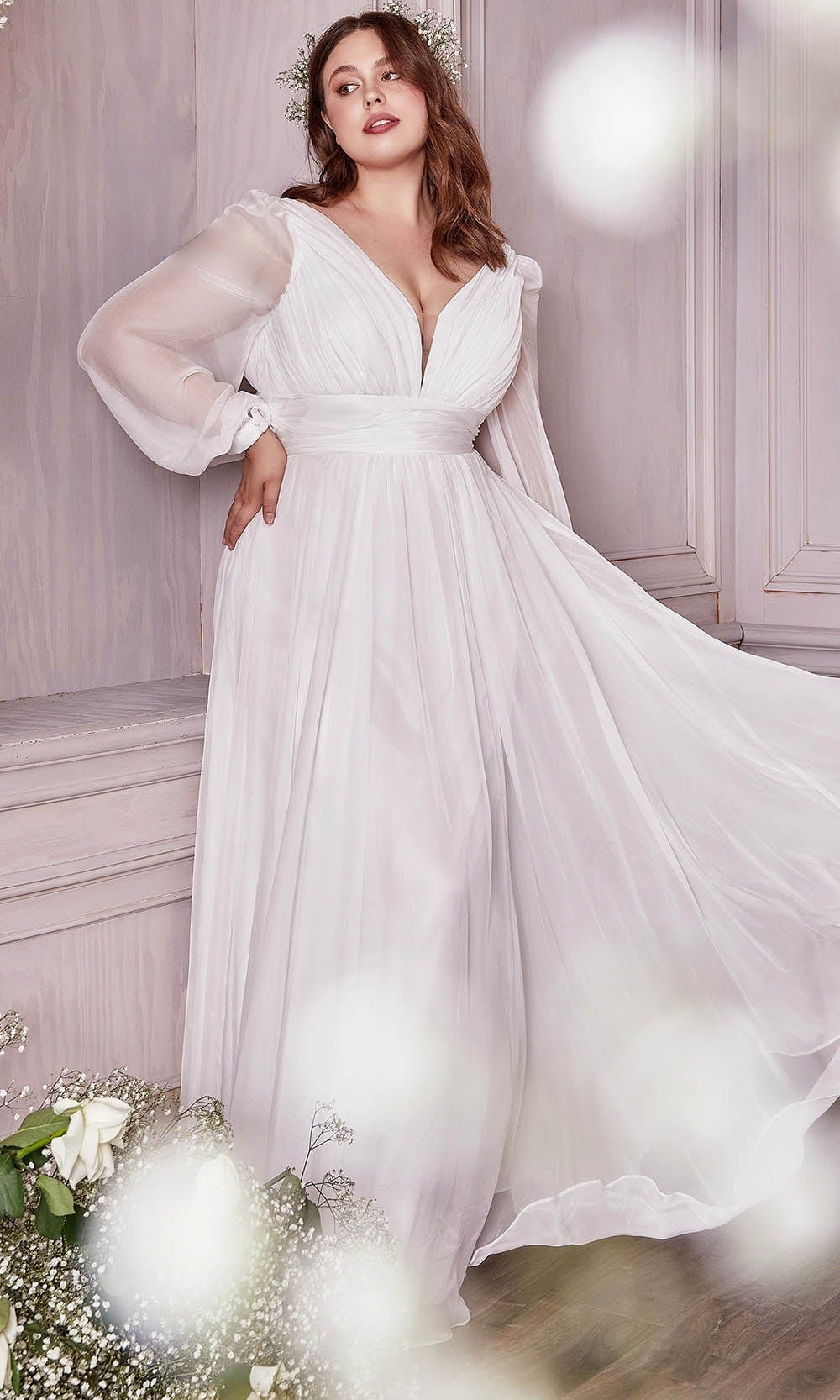 Cinderella Divine Bridal CD0192W - V-neck Bridal Gown Special Occasion Dress