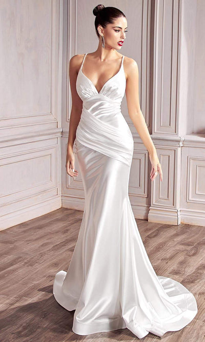 Cinderella Divine Bridals - CH236W Plunging V Neck Mermaid Bridal Gown Wedding Dresses XXS / Off White