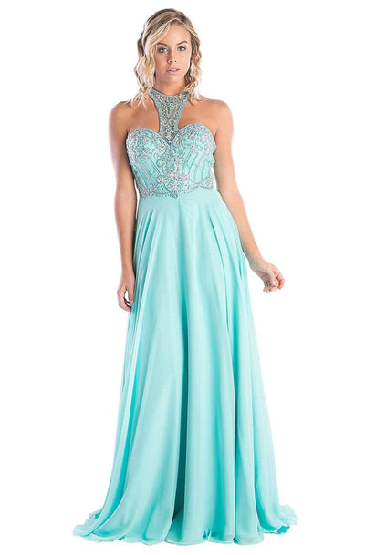 Cinderella Divine - C231 Beaded Halter A-Line Dress Prom Dresses 2 / Mint