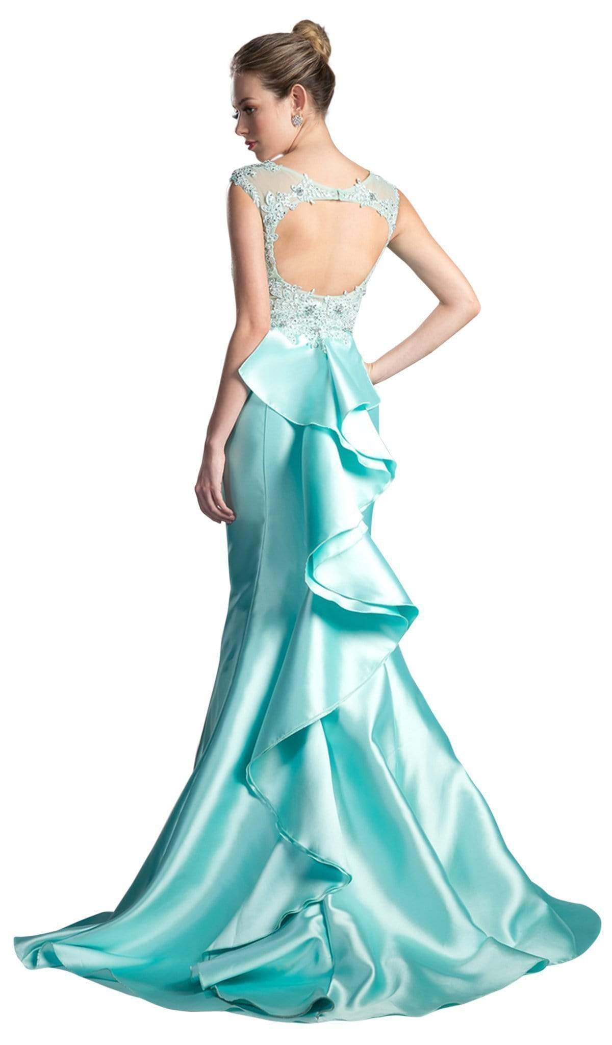 Cinderella Divine - Cap Sleeve Appliqued Plunging Illusion Gown Special Occasion Dress