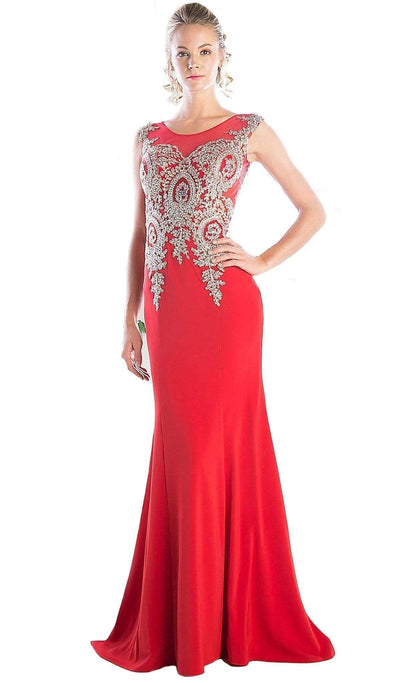Cinderella Divine - Cap Sleeve Illusion Bateau Metallic Lace Evening Gown Special Occasion Dress
