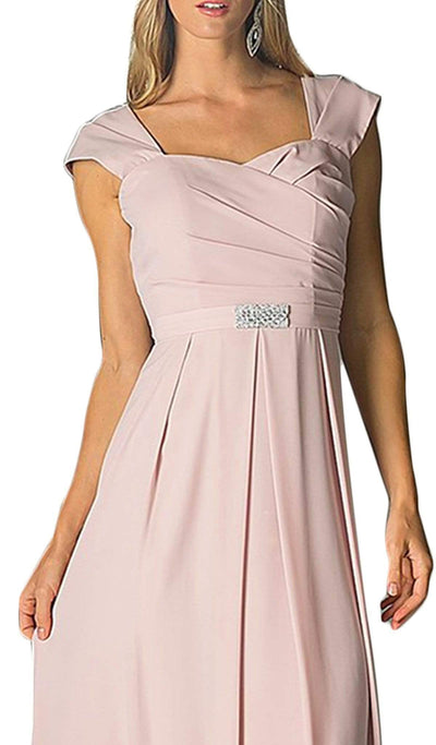 Cinderella Divine - Cap Sleeve Pleated Bodice A-Line Long Formal Dress Special Occasion Dress