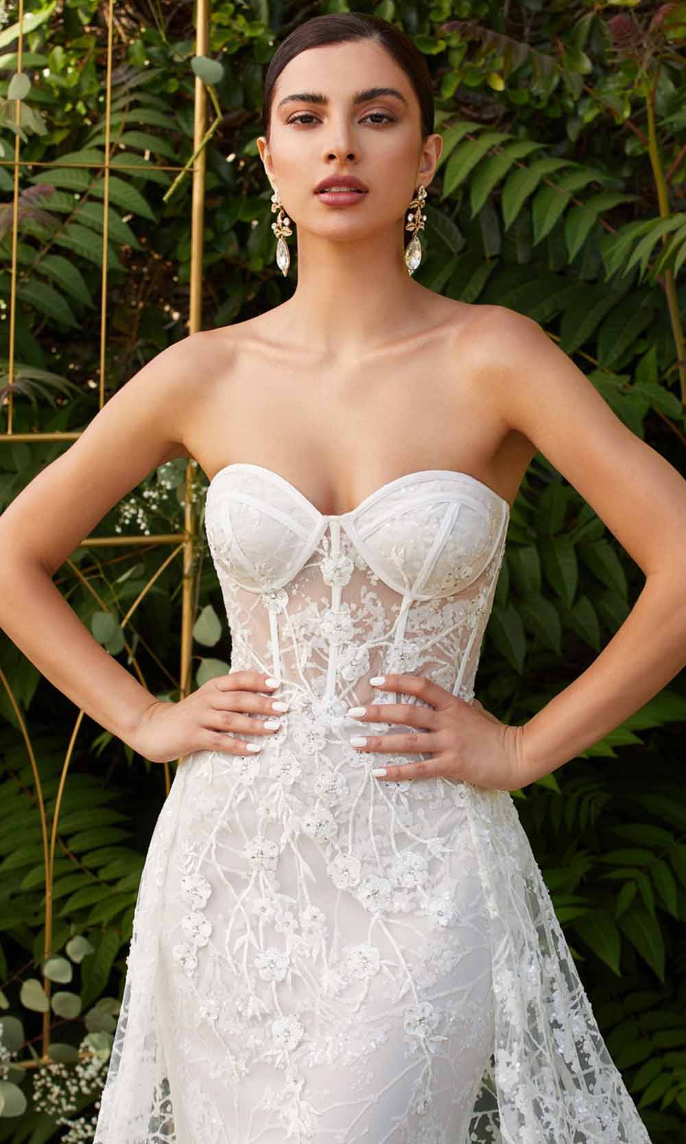 Cinderella Divine - CB046W Applique Sweetheart Gown With Overskirt Wedding Dresses