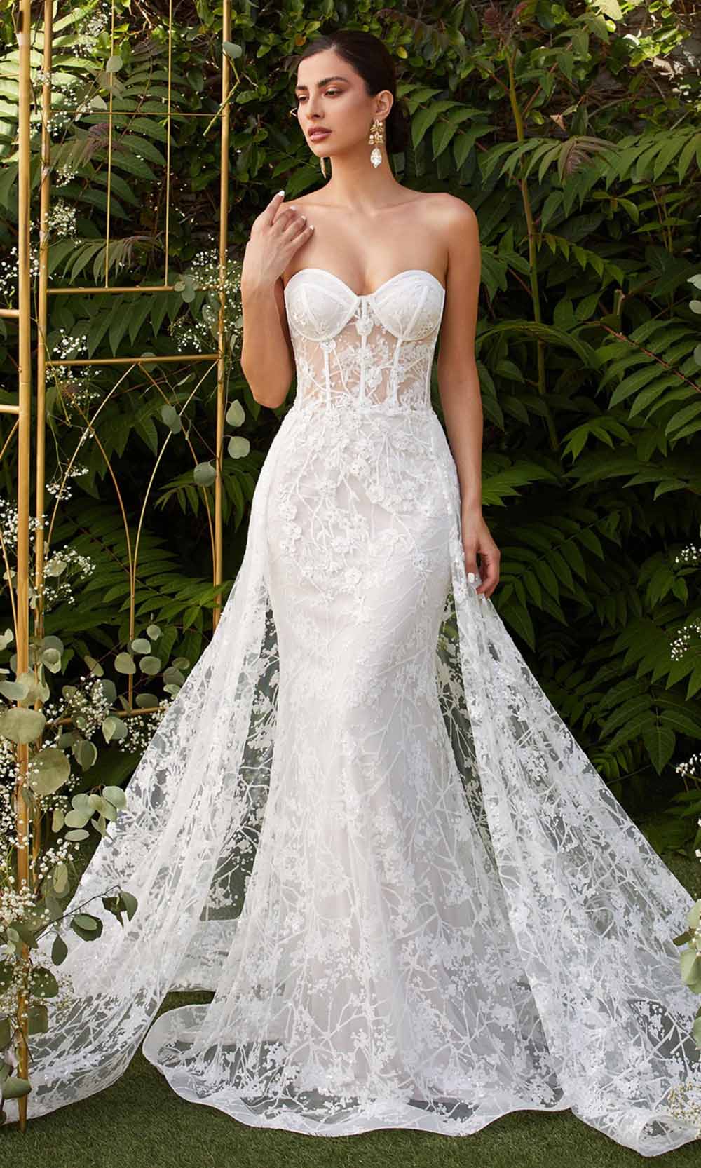 Cinderella Divine - CB046W Applique Sweetheart Gown With Overskirt Wedding Dresses 2 / Off White
