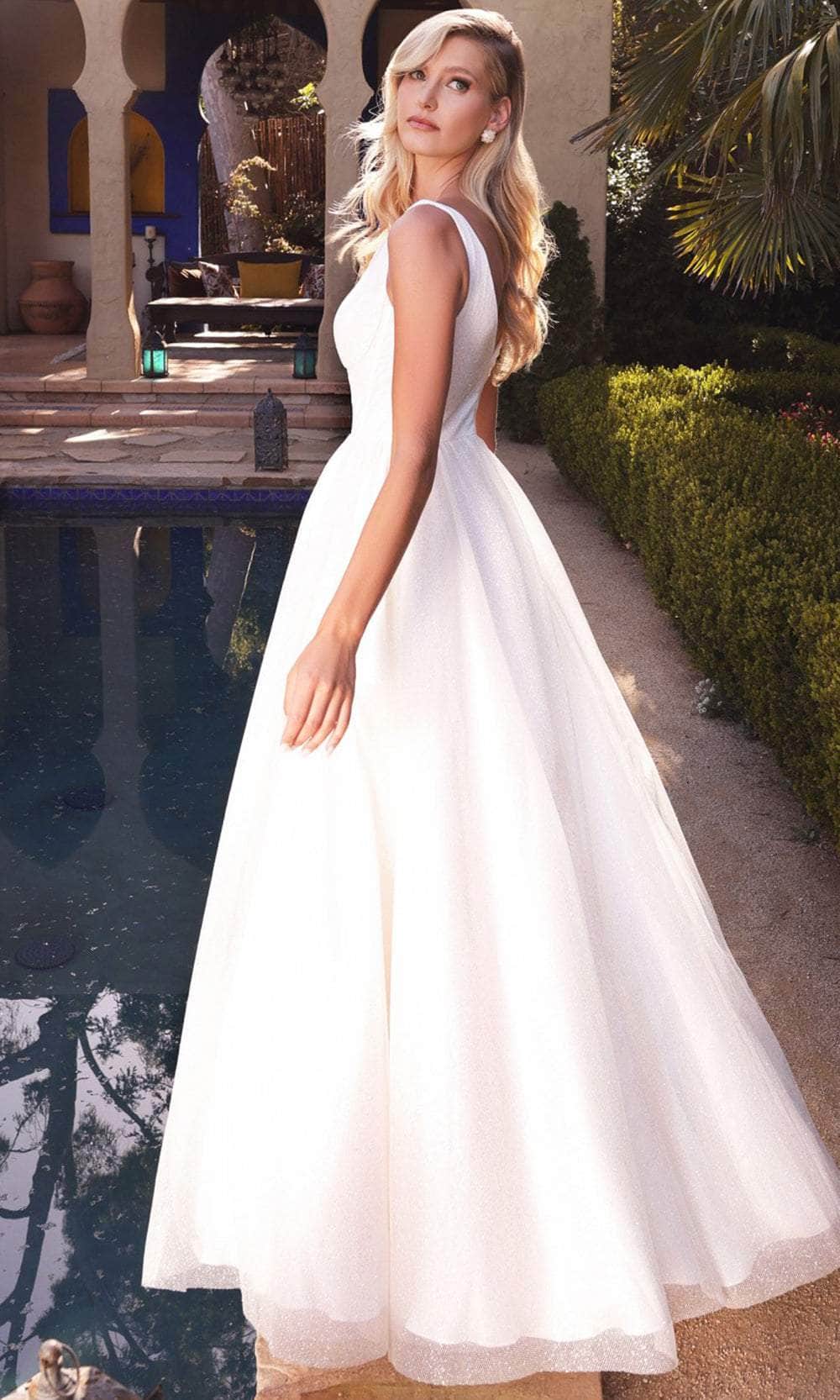Cinderella Divine CB077W - A-Line Glimmer Wedding Gown Special Occasion Dress