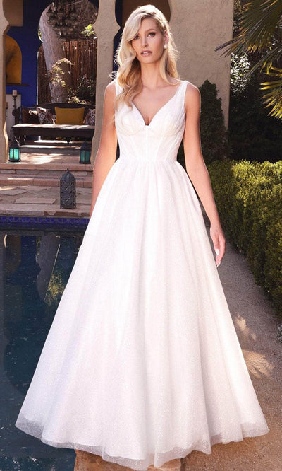 Cinderella Divine CB077W - A-Line Glimmer Wedding Gown Special Occasion Dress 4 / Off White