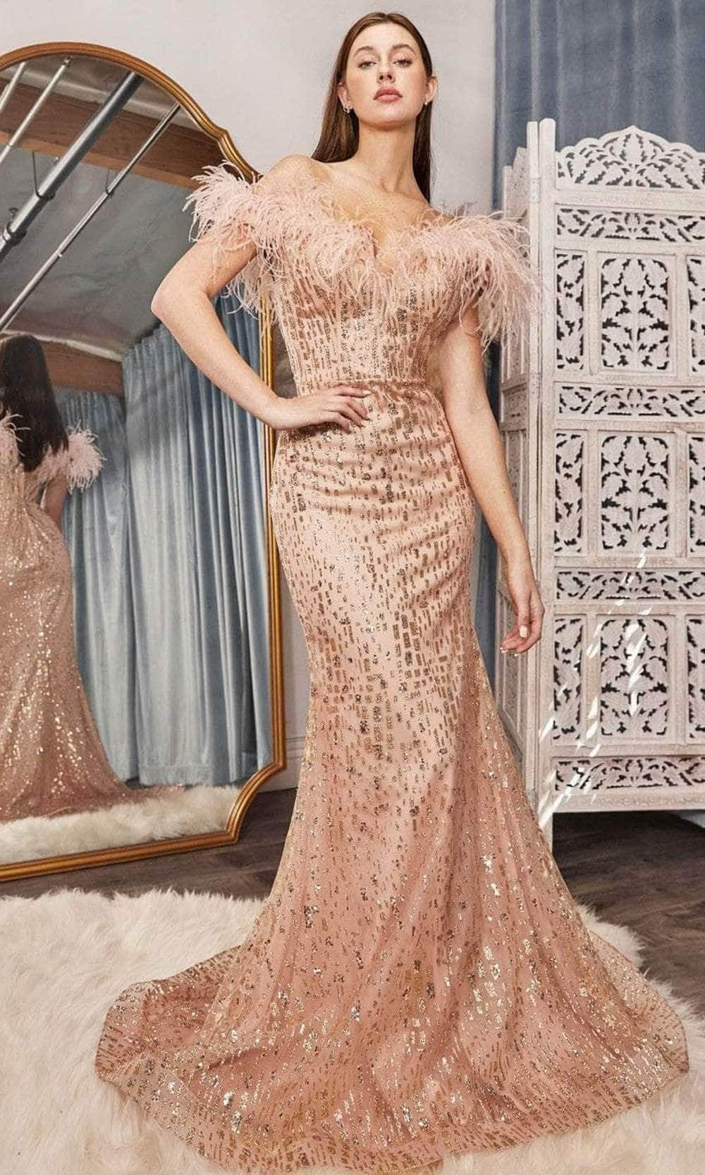 Cinderella Divine CB082 - Off-Shoulder Mermaid Long Dress Special Occasion Dress 2 / Rose Gold