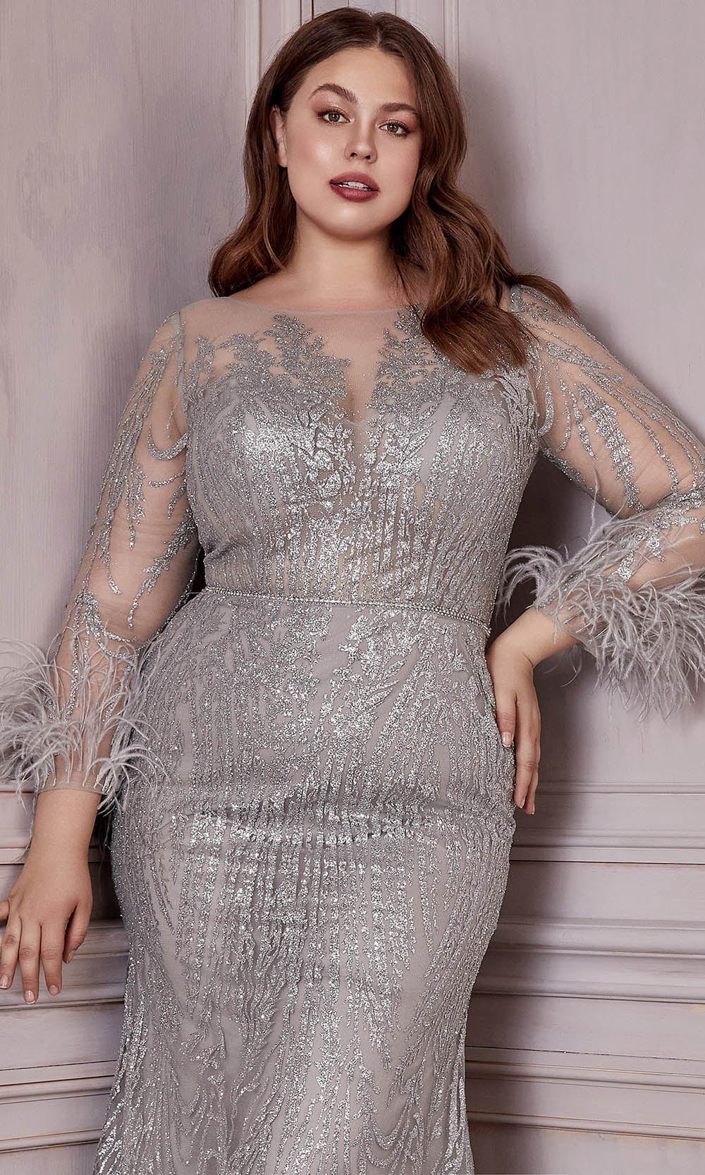 Cinderella Divine CB090C - Sheer Bateau Evening Gown Special Occasion Dress