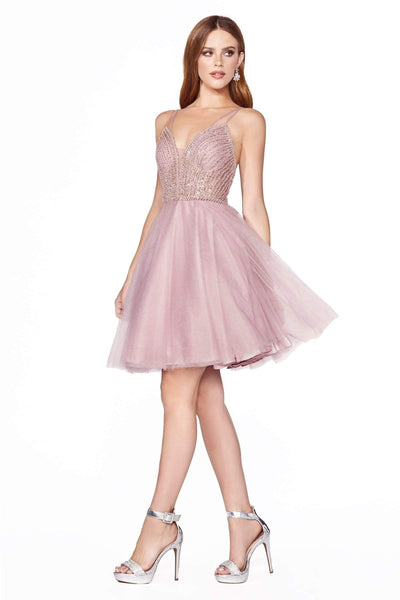 Cinderella Divine - CD0148 Beaded Embellished Fit and Flare Dress Party Dresses XXS / Blush