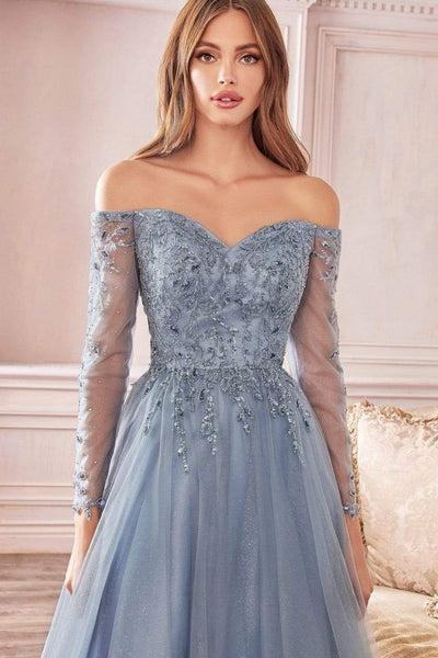 Cinderella Divine - CD0172 Off-Shoulder Beaded Glitter Tulle Gown Prom Dresses