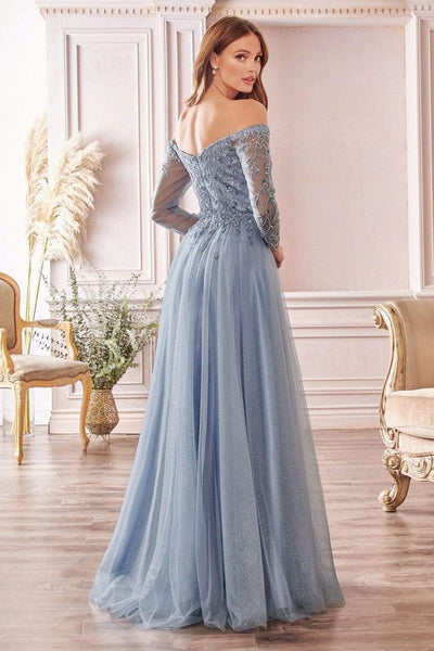 Cinderella Divine - CD0172 Off-Shoulder Beaded Glitter Tulle Gown Prom Dresses