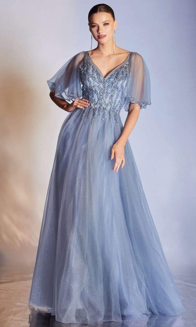 Cinderella Divine - CD0175 Embellished V neck A-line Gown Prom Dresses XXS / Smoky Blue