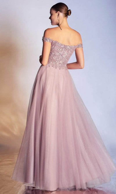 Cinderella Divine - CD0177 Metallic Lace Appliqued Glitter Tulle Gown Prom Dresses