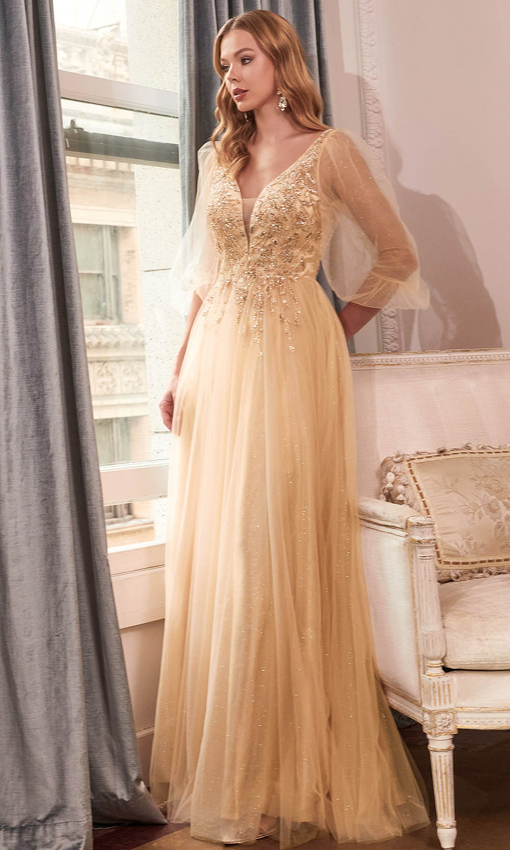 Cinderella Divine CD0182 - Lace Detailed Evening Dress Special Occasion Dress XXS / Blush