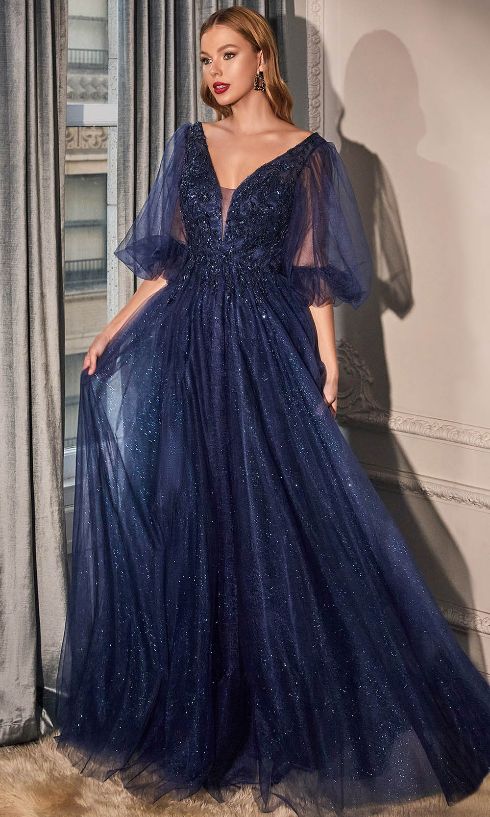 Cinderella Divine CD0182 - Lace Detailed Evening Dress Special Occasion Dress XXS / Navy