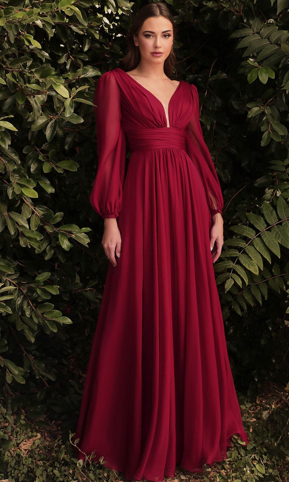 Cinderella Divine CD0192 - Bishop Sleeve Evening Dress | Couture Candy In Burgundy