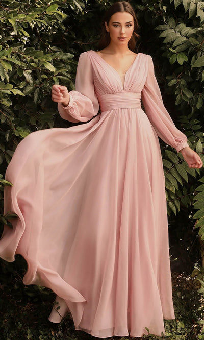 Cinderella Divine CD0192 - Bishop Sleeve Evening Dress | Couture Candy In Pink