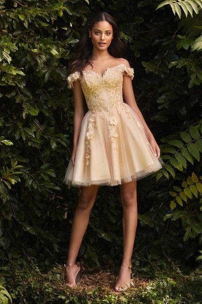 Cinderella Divine CD0194 - Floral Short Prom Dress Cocktail Dresses XS / Champagne