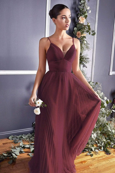 Cinderella Divine - CD184 Sleeveless Pleated Tulle A-Line Gown Bridesmaid Dresses 4 / Burgundy