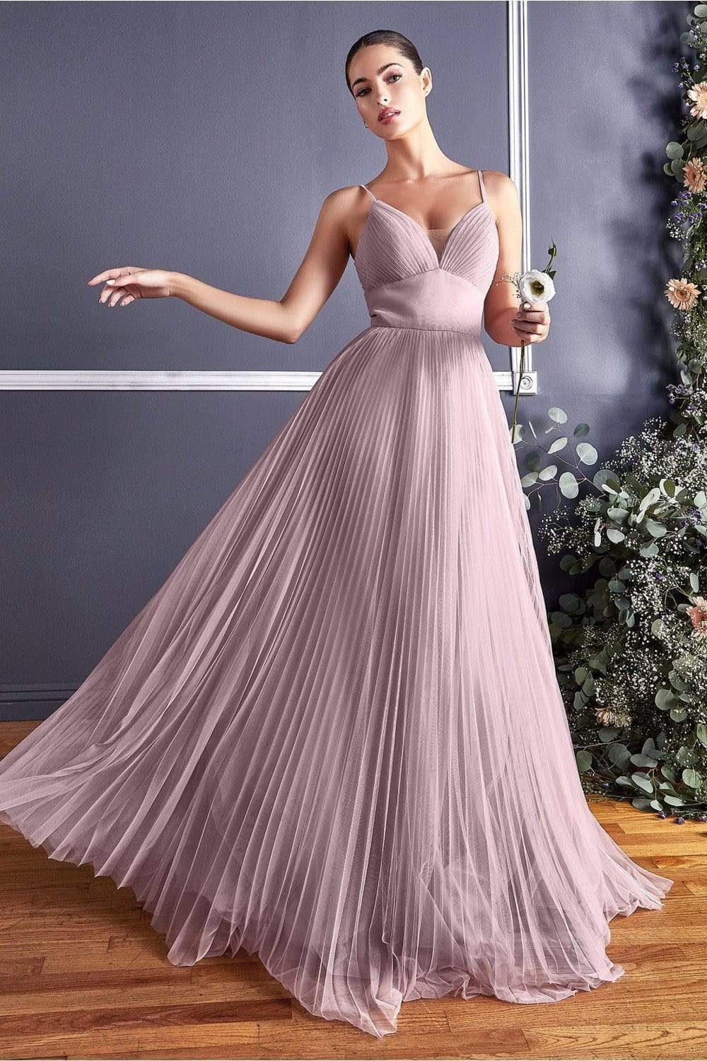 Cinderella Divine - CD184 Sleeveless Pleated Tulle A-Line Gown Bridesmaid Dresses 4 / Mauve