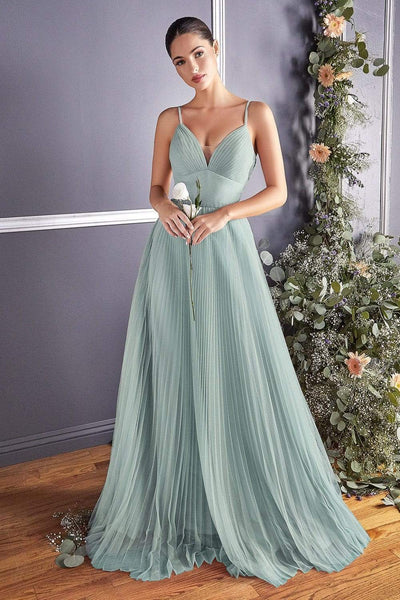 Cinderella Divine - CD184 Sleeveless Pleated Tulle A-Line Gown Bridesmaid Dresses 4 / Sage