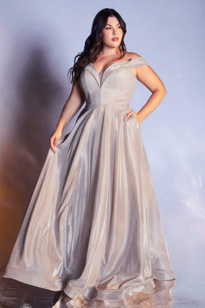 Cinderella Divine - CD210C Metallic Glitter One Shoulder A-Line Gown Evening Dresses 16 / Metallic Champagne