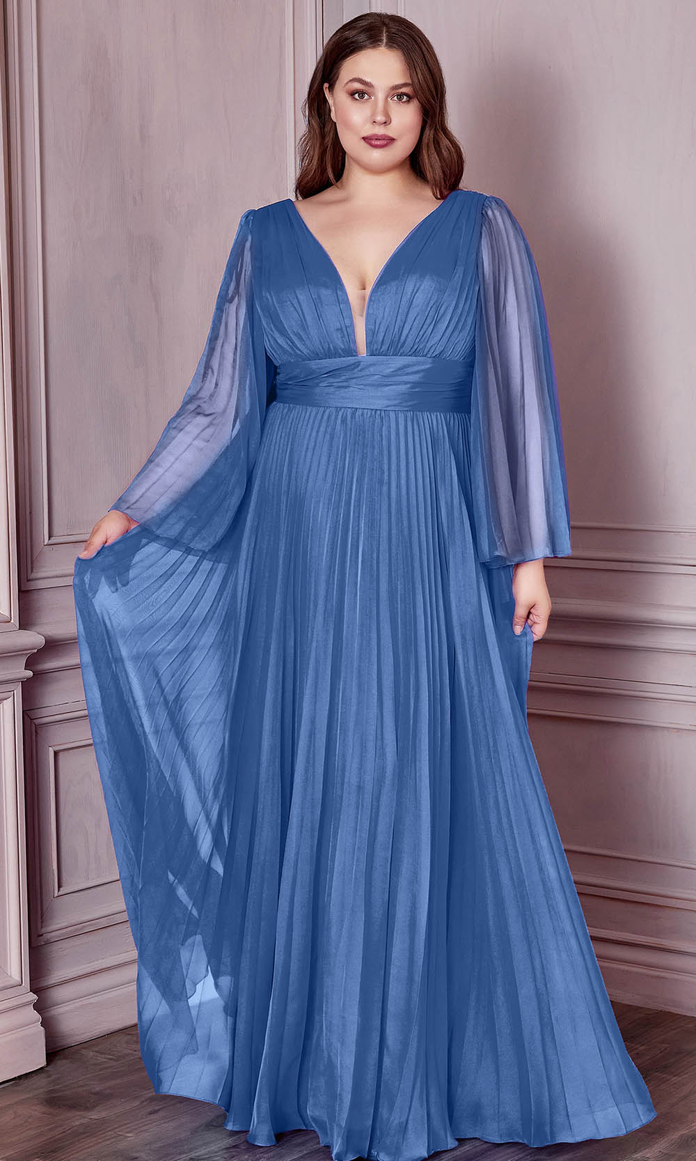 Cinderella Divine CD242C - Bell Sleeve Evening Gown Special Occasion Dress 18 / Blue