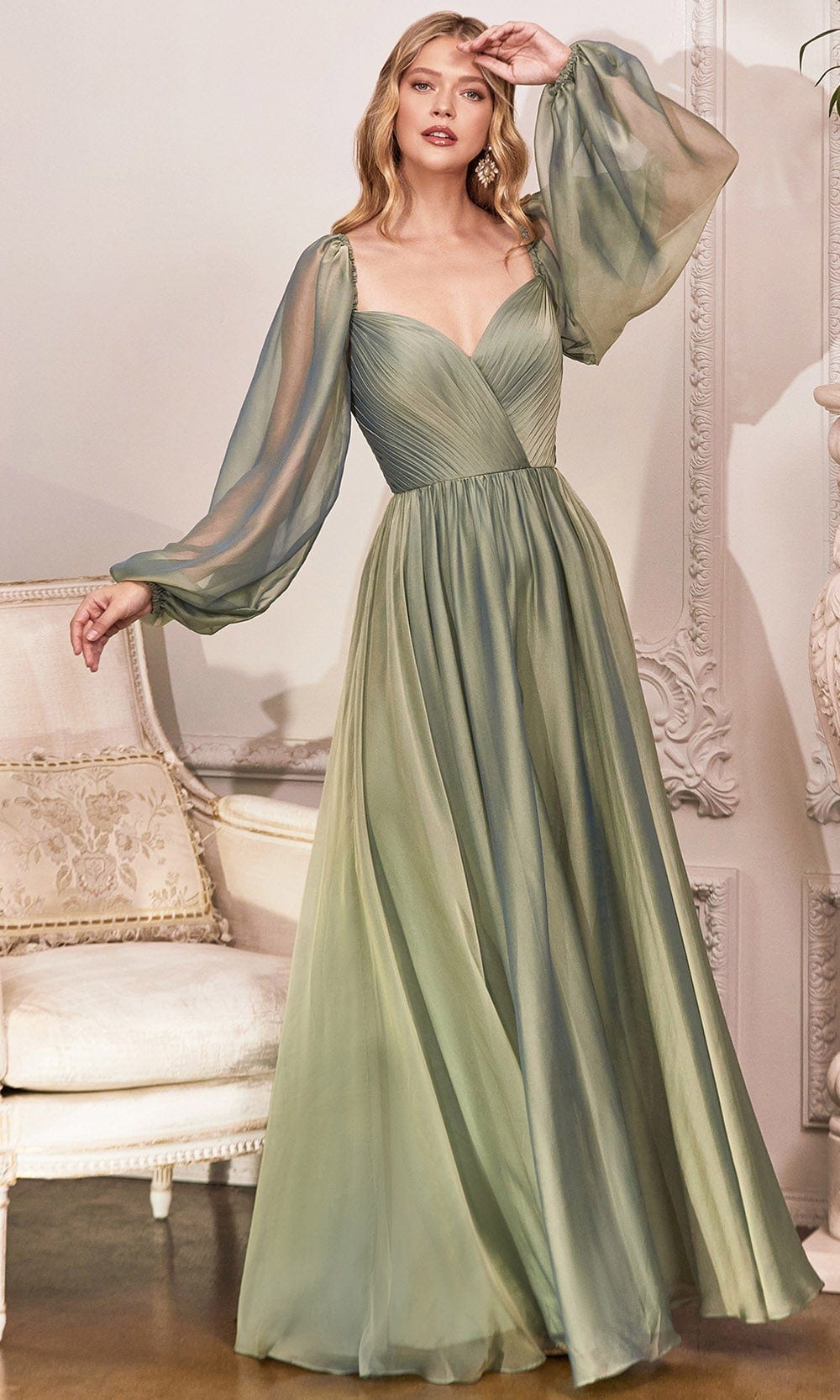 Cinderella Divine CD243 - A-Line Evening Dress Special Occasion Dress 2 / Sage