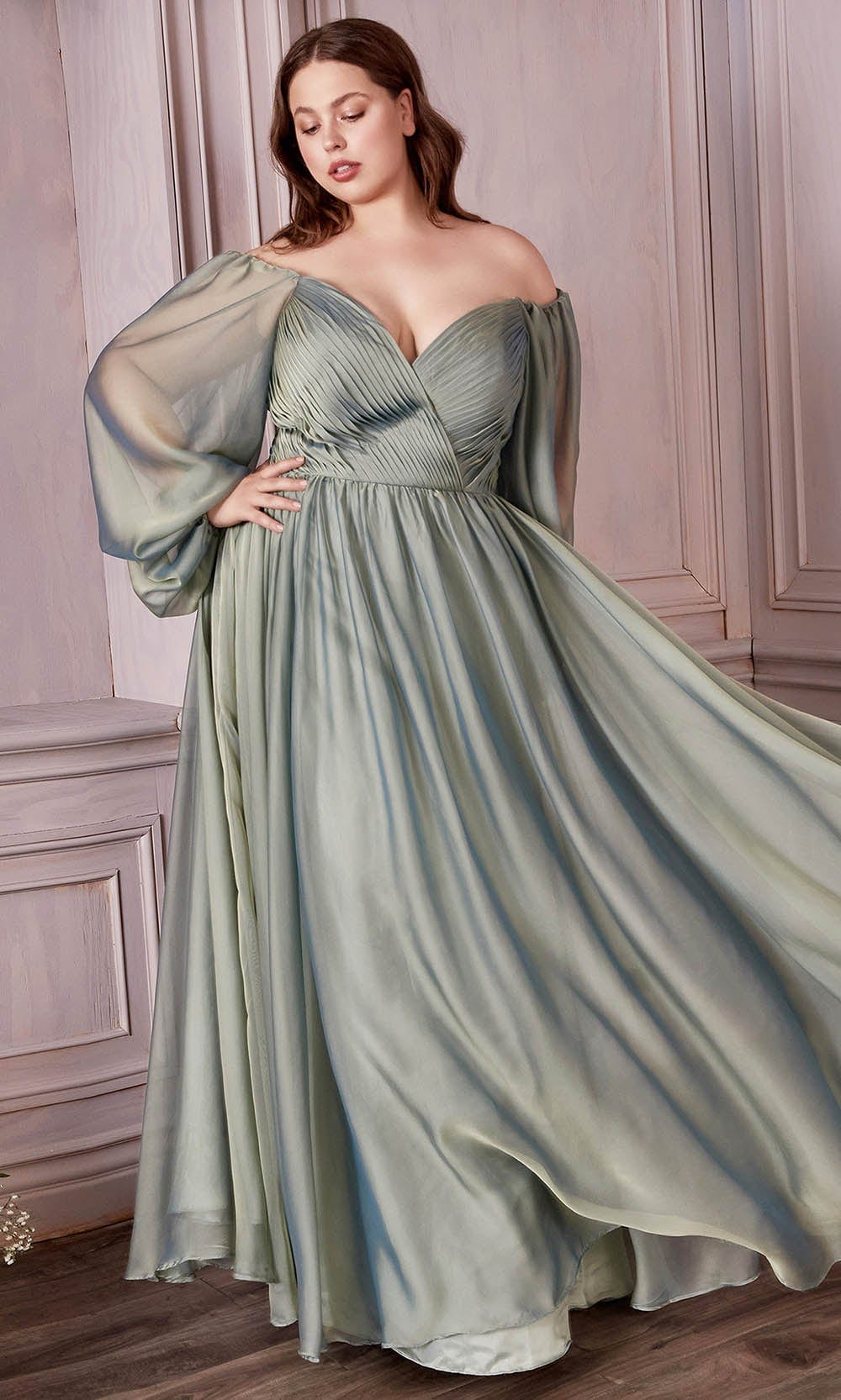 Cinderella Divine CD243C - Bishop Sleeve Prom Gown Special Occasion Dress 18 / Sage