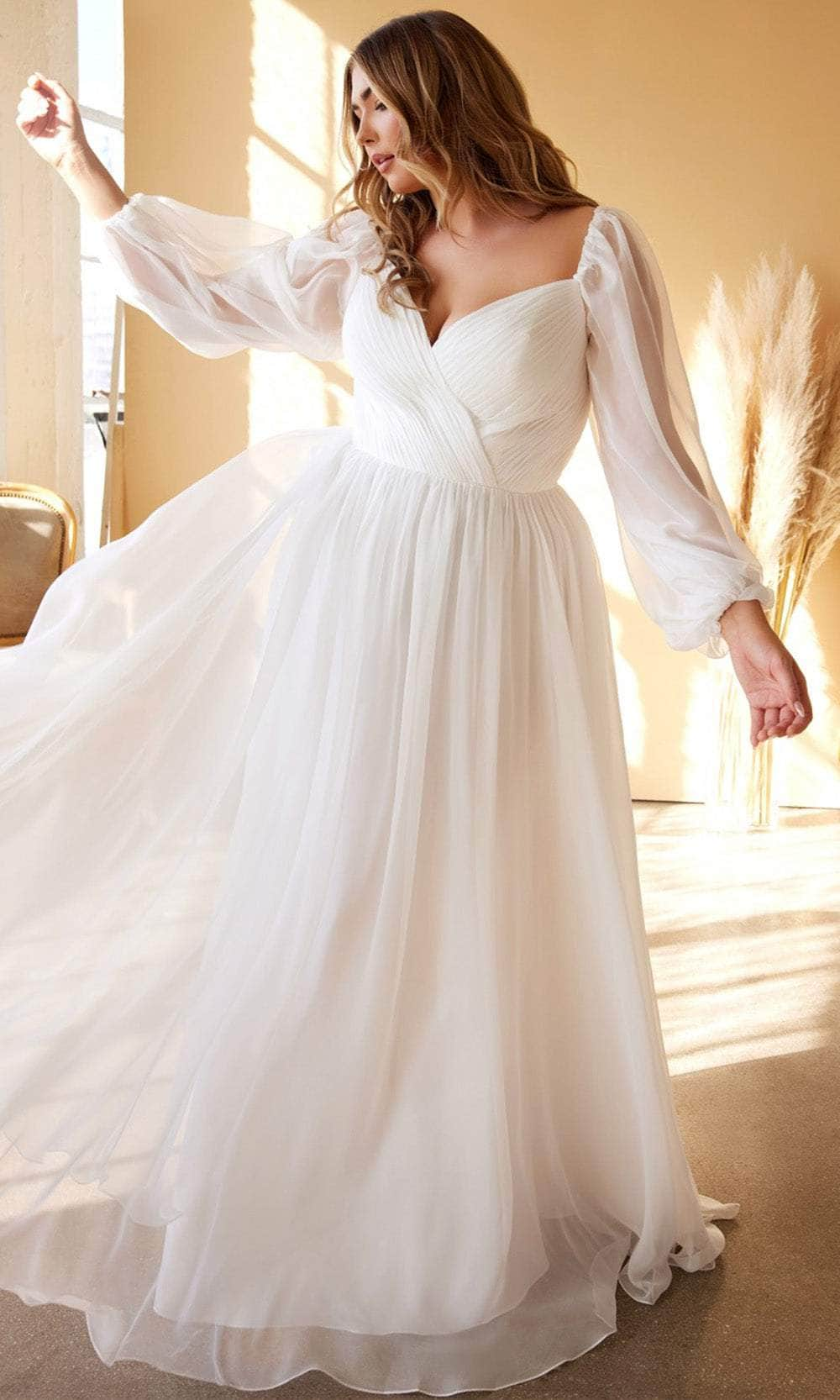 Cinderella Divine CD243WC - Sheer Long Sleeve Wedding Gown Wedding Dresses 18 / Off White