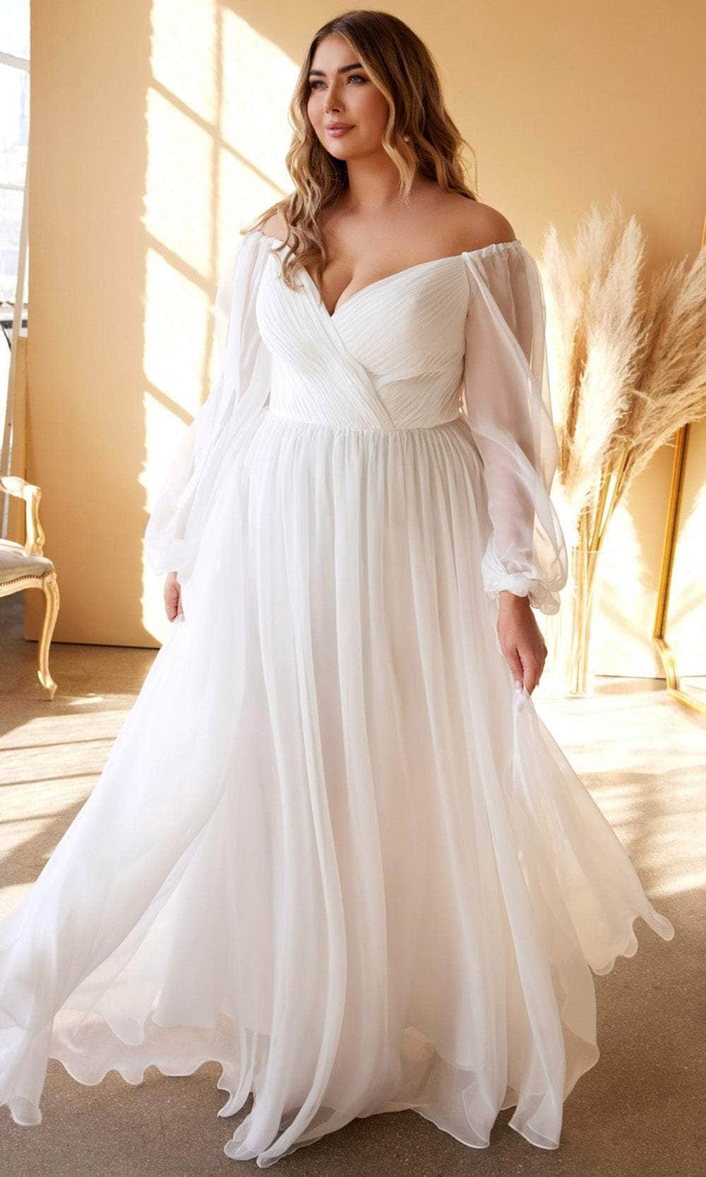 Cinderella Divine CD243WC - Sheer Long Sleeve Wedding Gown Wedding Dresses