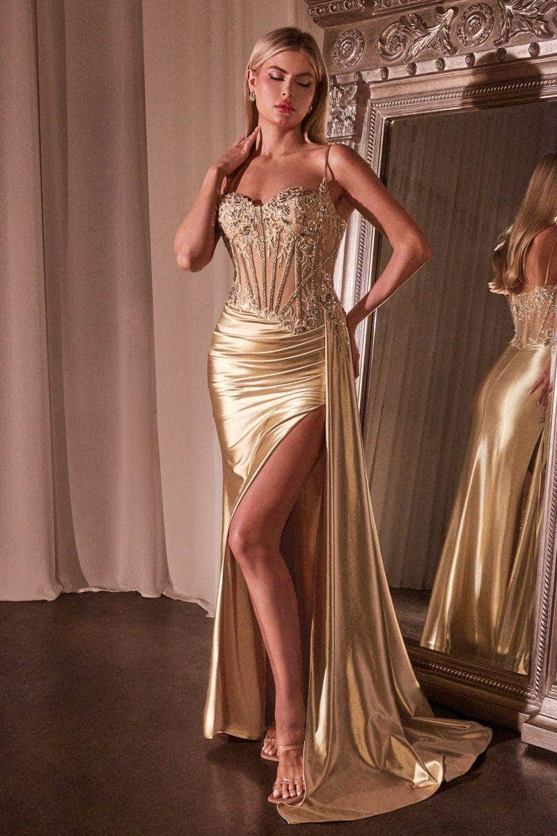 Cinderella Divine CD868 - Sleeveless Sheath Long Dress Prom Dresses 2 / Gold