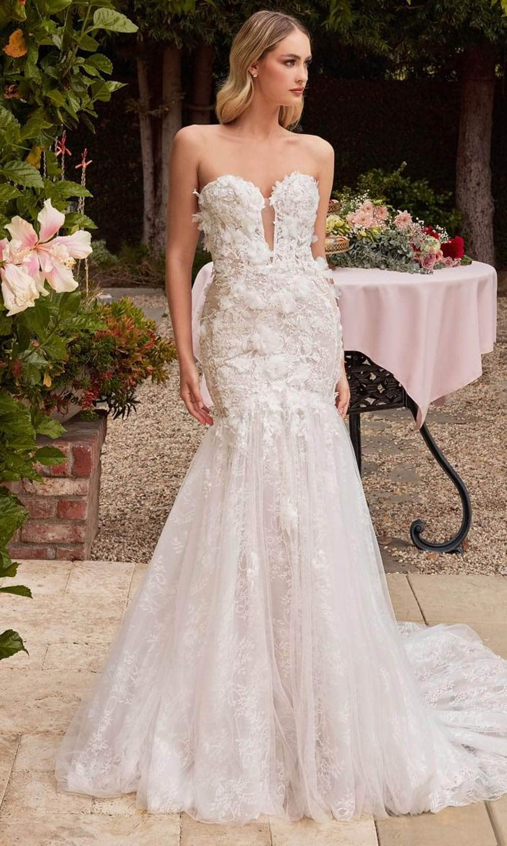 Cinderella Divine CDS434W - Lace Applique Strapless Bridal Gown Bridal Dresses