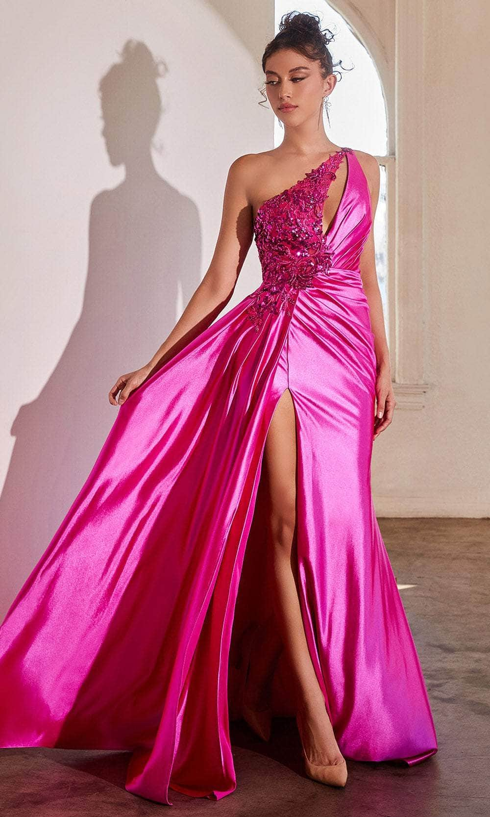 Cinderella Divine CDS454 - Sequin Asymmetrical Evening Dress Evening Dresses 2 / Fuchsia