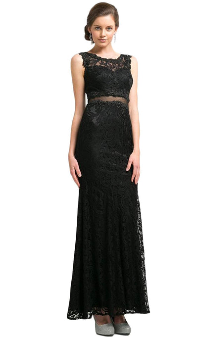 Cinderella Divine - CF067L Floral Lace Mock Two-Piece Sheath Long Formal Dress Special Occasion Dress XS / Black