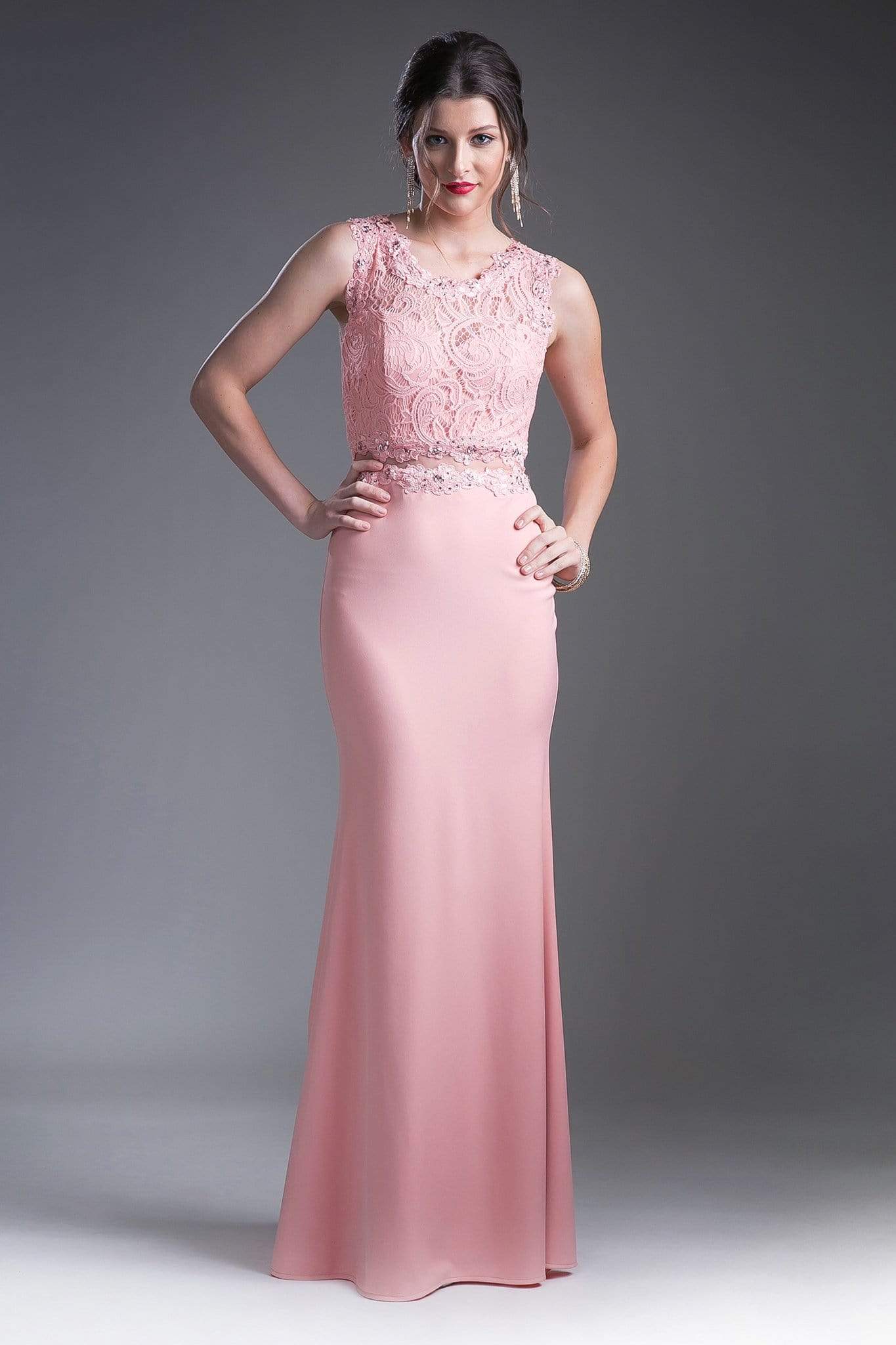 Cinderella Divine - CF115 Sleeveless Lace Stretch Knit Sheath Dress Special Occasion Dress XS / Blush