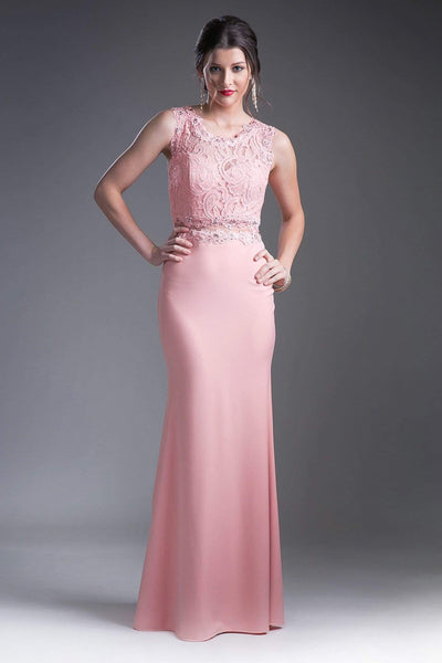 Cinderella Divine - CF115 Sleeveless Lace Stretch Knit Sheath Dress Special Occasion Dress XS / Blush