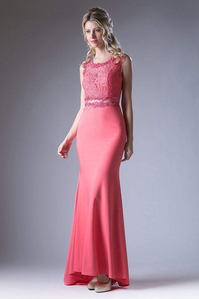 Cinderella Divine - CF115 Sleeveless Lace Stretch Knit Sheath Dress Special Occasion Dress XS / Pink