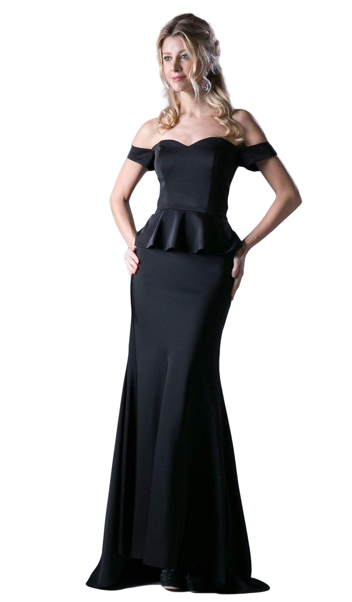 Cinderella Divine - CF134 Off Shoulder Peplum Trumpet Gown Special Occasion Dress XS / Black