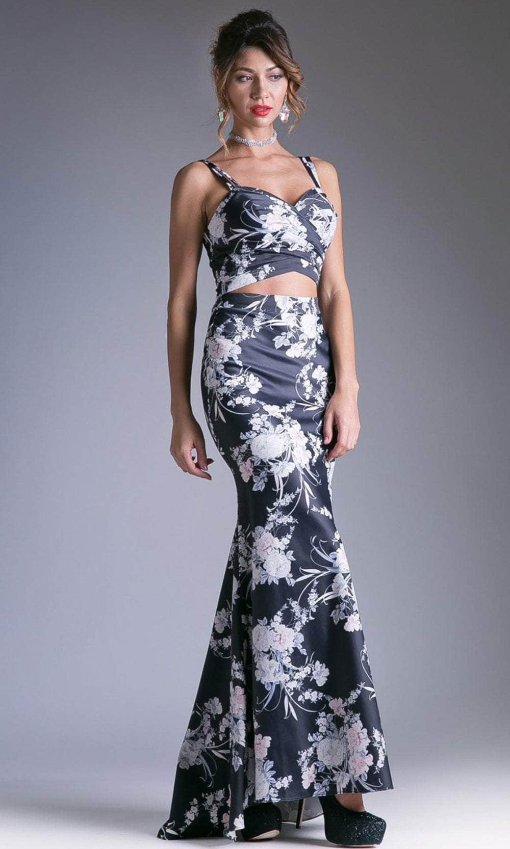 Cinderella Divine CF156 - Floral Print Fitted Long Dress Special Occasion Dress S / Print