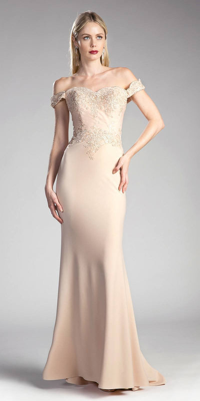 Cinderella Divine - CF158 Off Shoulder Stretch Crepe Satin Gown Bridesmaid Dresses XS / Champagne