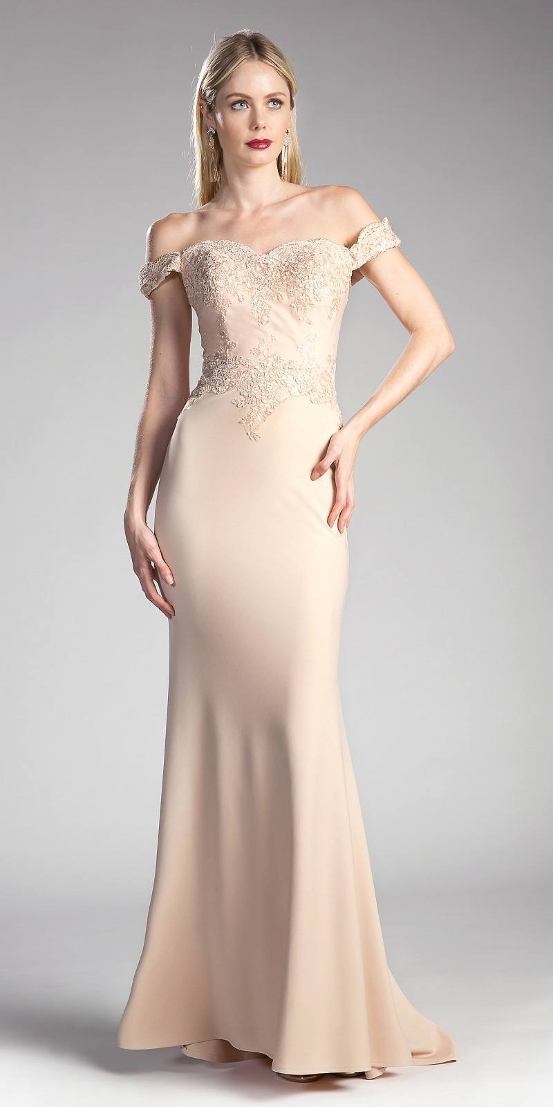 Ladivine - CF158 Off Shoulder Stretch Crepe Satin Gown Bridesmaid Dresses XS / Champagne