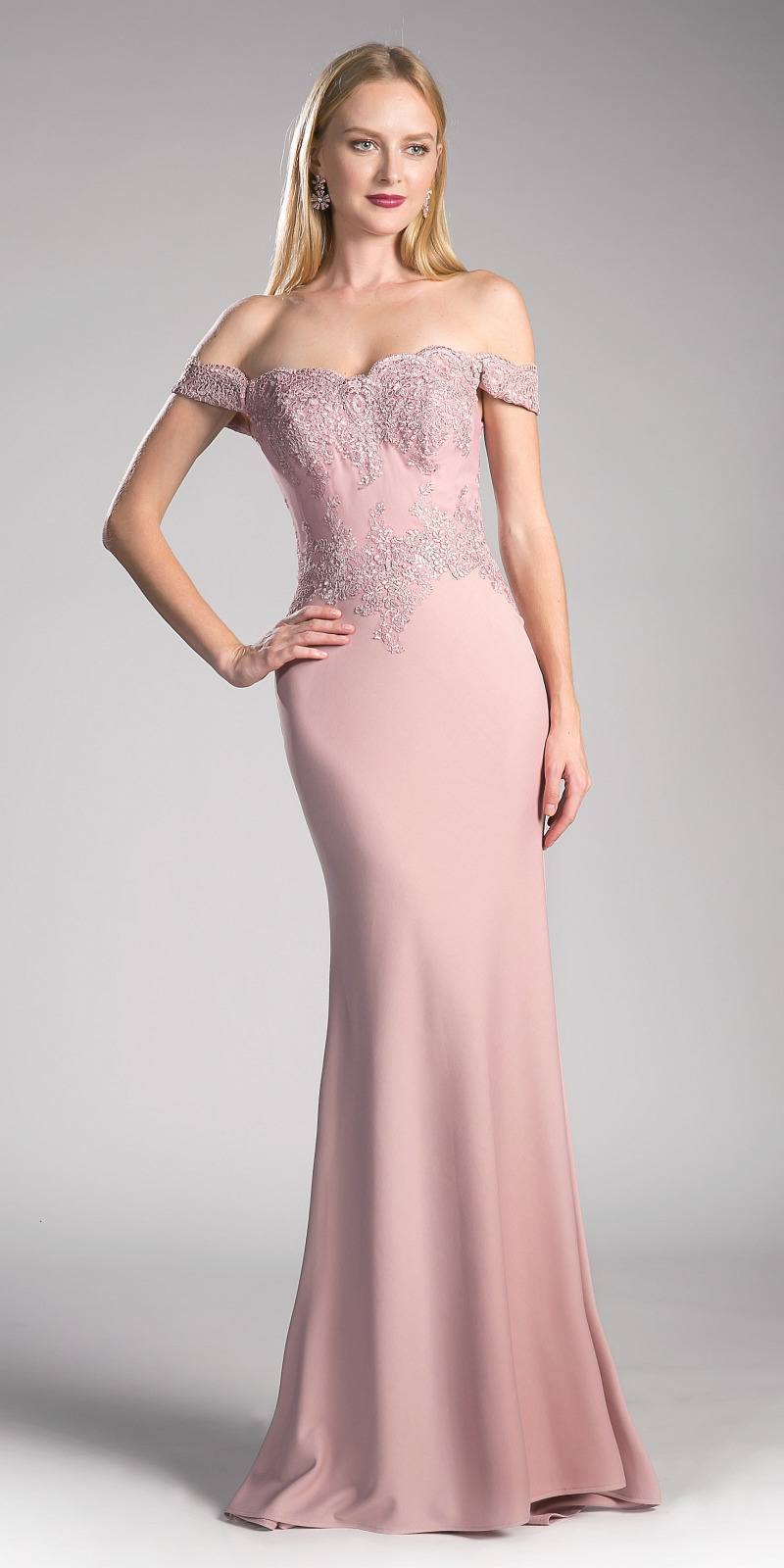 Ladivine - CF158 Off Shoulder Stretch Crepe Satin Gown Bridesmaid Dresses XS / Dusty Rose