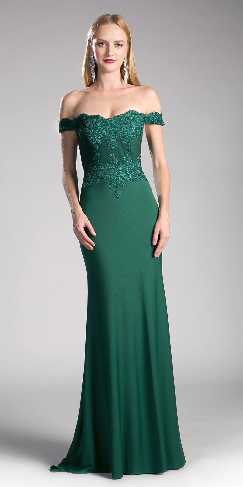 Ladivine - CF158 Off Shoulder Stretch Crepe Satin Gown Bridesmaid Dresses XS / Emerald Green