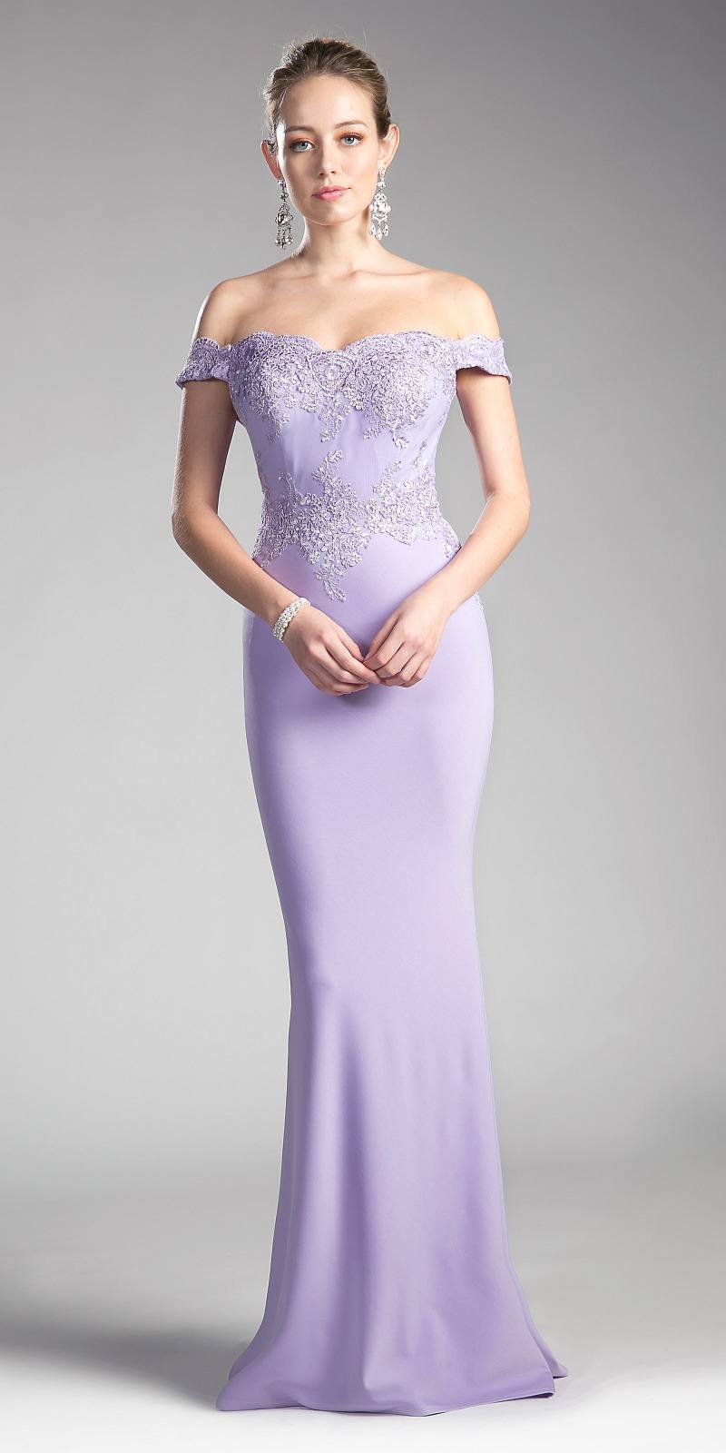 Cinderella Divine - CF158 Off Shoulder Stretch Crepe Satin Gown Bridesmaid Dresses XS / Lilac