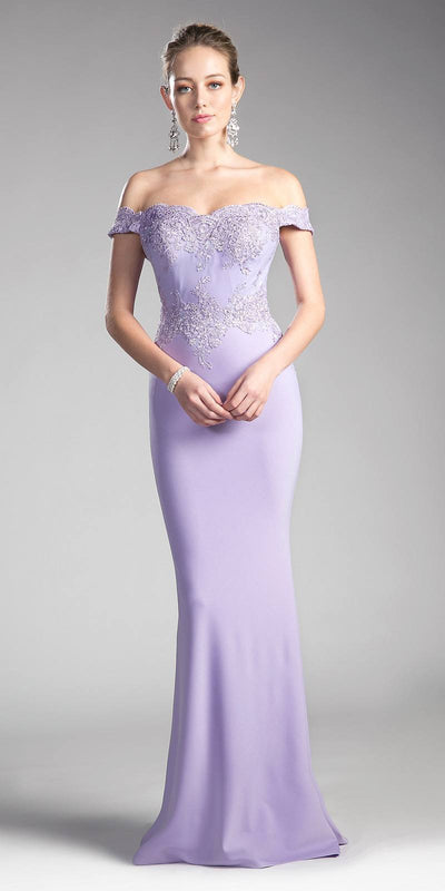 Cinderella Divine - CF158 Off Shoulder Stretch Crepe Satin Gown Bridesmaid Dresses XS / Lilac