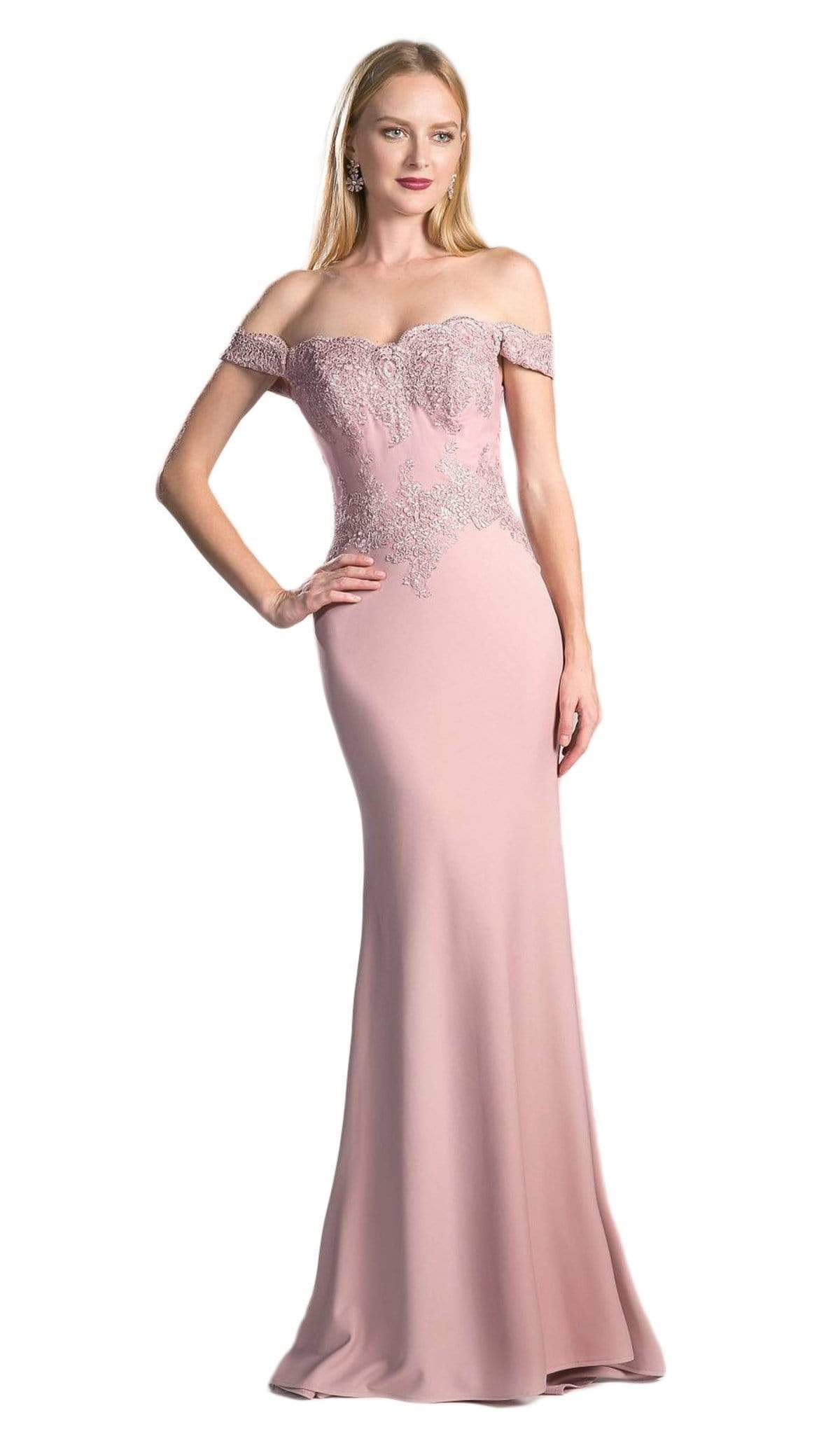 Cinderella Divine - CF158 Stretch Crepe Satin Off Shoulder Gown Evening Dresses