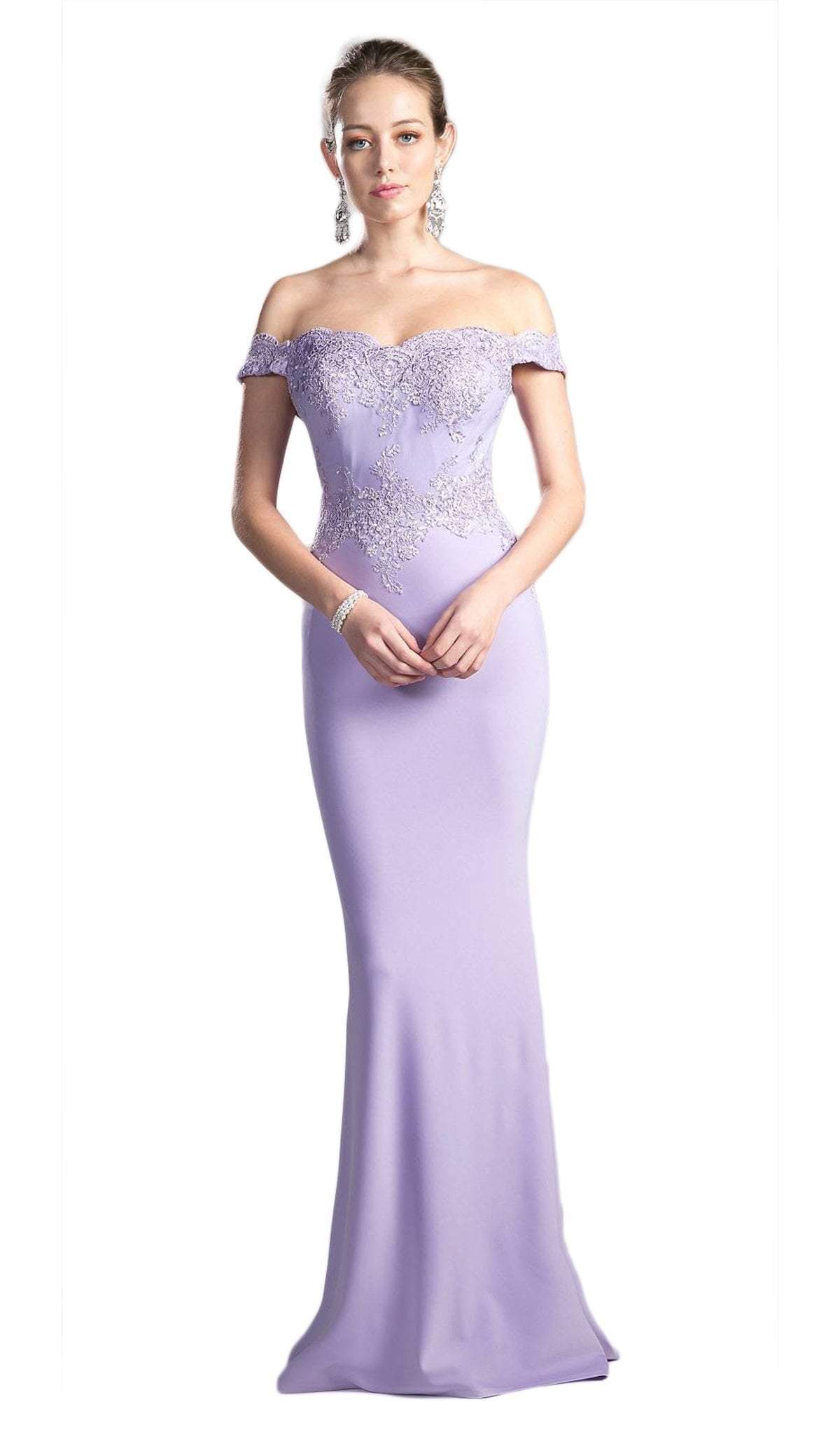 Cinderella Divine - CF158 Stretch Crepe Satin Off Shoulder Gown Evening Dresses